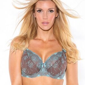 Fit Fully Yours Chocolate Brown Blue Lace Lined Underwire Bra Size 40i